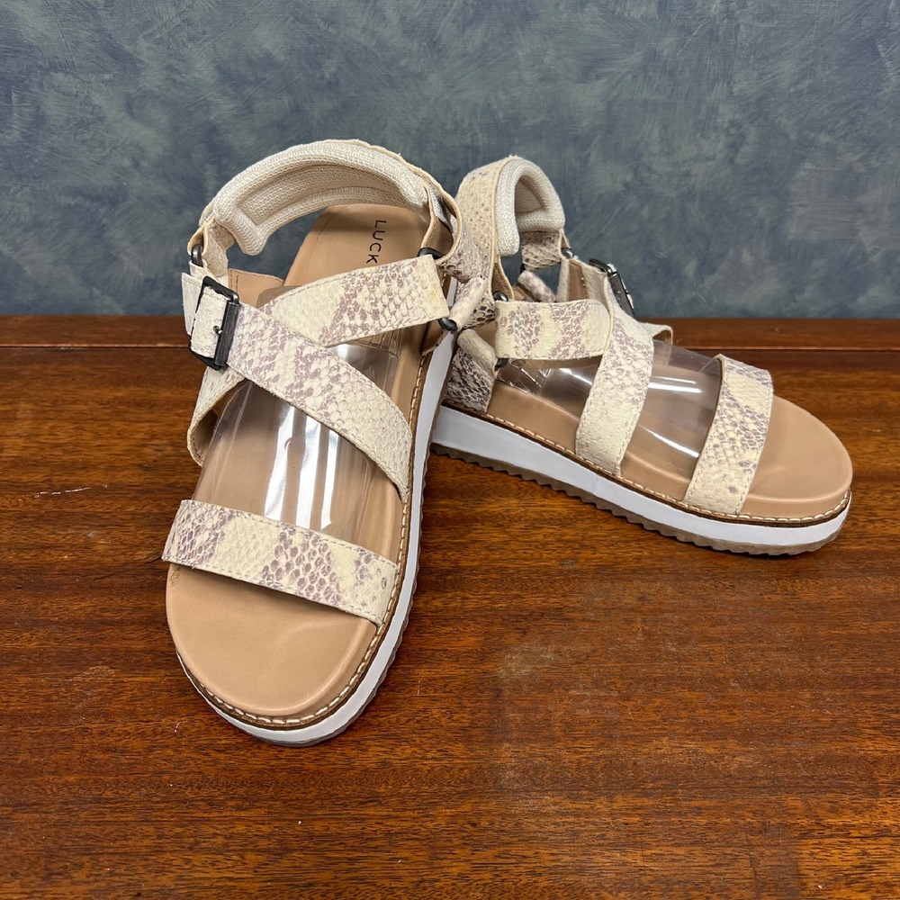 Lucky Brand Idenia Platform Sandals Snake Print Criss Cross‎ Straps Size 6.5